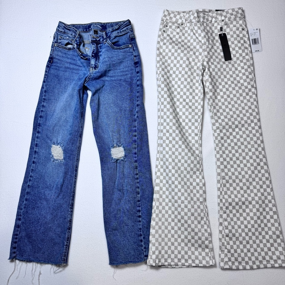 Bundle of 2: Distressed Blue Jeans & Checkered Flare Pants sz 12